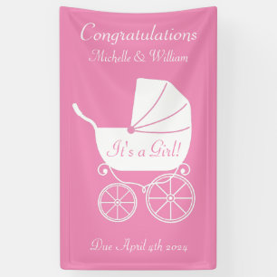 Vintage Carriage Baby Shower Cute Pink Girl Banner