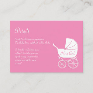 Vintage Carriage Baby Shower Cute Pink Girl Enclosure Card