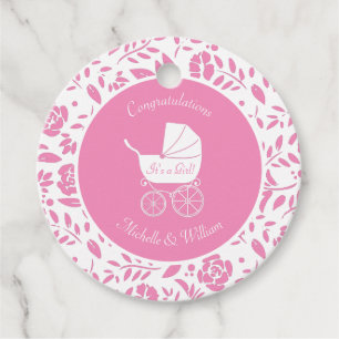 Vintage Carriage Baby Shower Cute Pink Girl Favour Tags