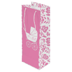 Vintage Carriage Baby Shower Cute Pink Girl Wine Gift Bag