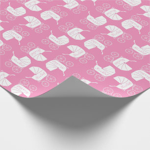Vintage Carriage Baby Shower Cute Pink Girl Wrapping Paper
