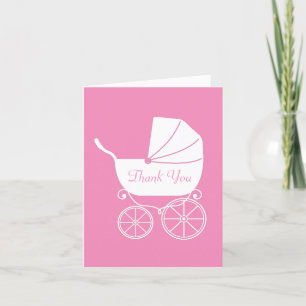 Vintage Carriage Baby Shower Elegant Pink Girl Thank You Card
