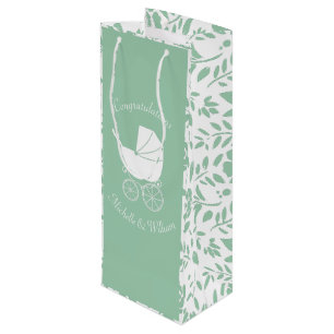 Vintage Carriage Baby Shower Green Gender Neutral Wine Gift Bag
