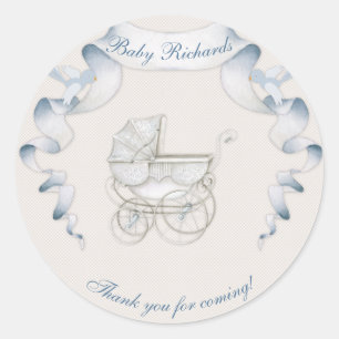 Vintage Carriage Ivory Blue Gingham Classic Round Sticker