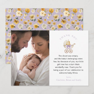 Vintage Carriage Lavender Floral Photo Thank You Card