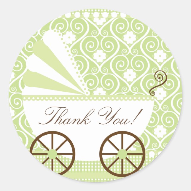 Vintage CarriageThank You Baby Shower Sticker (Front)