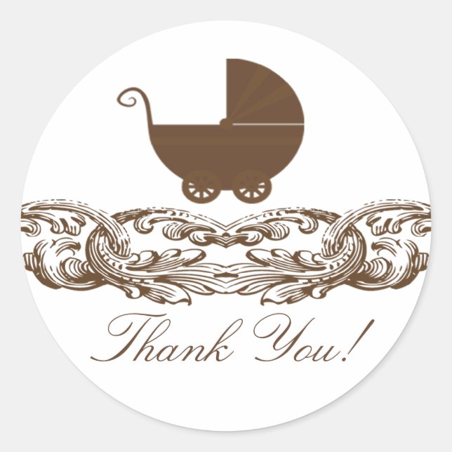 Vintage CarriageThank You Baby Shower Sticker (Front)