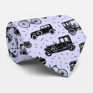 Vintage Cars Black and Blue Pattern Tie