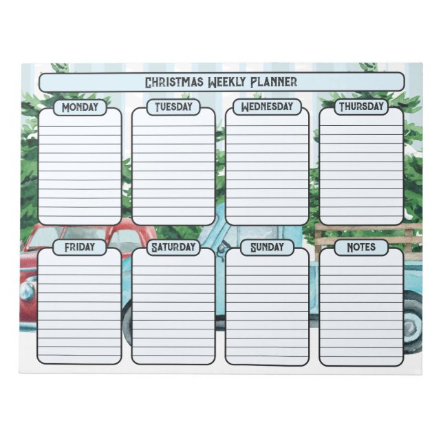 Vintage Cars Christmas Weekly Planner Notepad (Front)