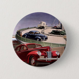 Vintage Cars, Classic Sedans Road Trip on Freeway 6 Cm Round Badge