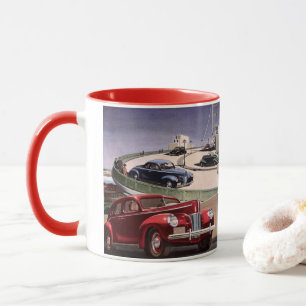 Vintage Cars, Classic Sedans Road Trip on Freeway Mug