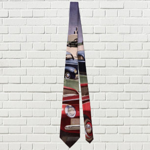 Vintage Cars, Classic Sedans Road Trip on Freeway Tie