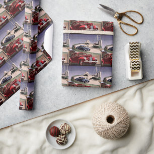 Vintage Cars, Classic Sedans Road Trip on Freeway Wrapping Paper