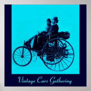 Vintage Cars Gathering , blue urquase Poster