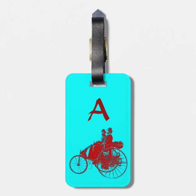 Vintage Cars Gathering Monogram Luggage Tag (Back Vertical)