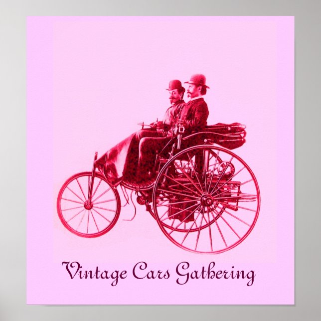 Vintage Cars Gathering ,pink fuchsia red violet Poster (Front)