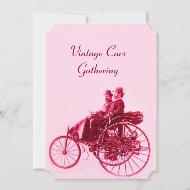 VINTAGE CARS GATHERING  Pink Red Fuchsia Announcement (Front)