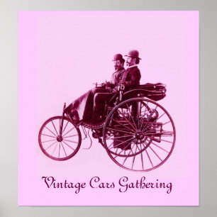 Vintage Cars Gathering ,pink violet purple Poster