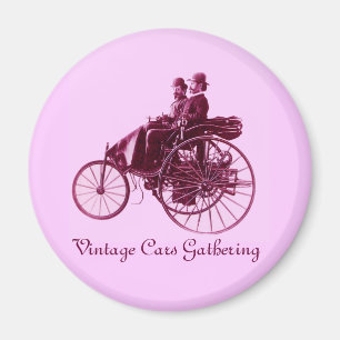 Vintage Cars Gathering , purple  pink violet white Magnet