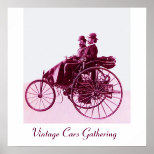 Vintage Cars Gathering , purple pink white Poster