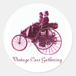 Vintage Cars Gathering , purple violet white pink Classic Round Sticker