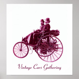Vintage Cars Gathering , purple violet white Poster