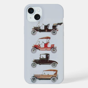 Vintage Cars Gathering, Red Black Grey Classic Car iPhone 15 Plus Case