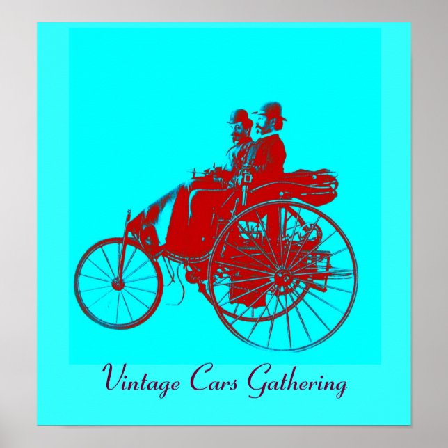 Vintage Cars Gathering , red blue urquase Poster (Front)