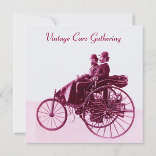 ViNTAGE CARS GATHERING ,white purple pink Invitation