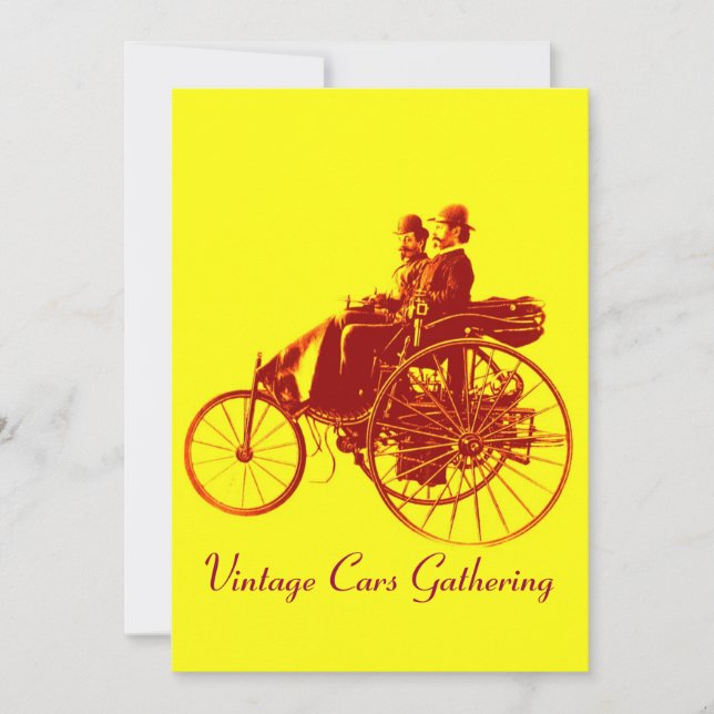 ViNTAGE CARS GATHERING ,yellow brown Invitation (Front)