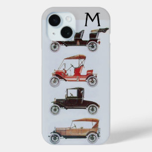VINTAGE CARS  GREY BLACK MONOGRAM iPhone 15 CASE