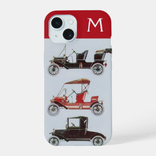 VINTAGE CARS GREY RED MONOGRAM iPhone 15 CASE