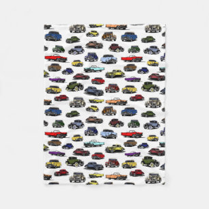 Vintage Cars Illustrations Random Pattern Fleece Blanket