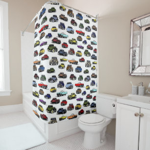 Vintage Cars Illustrations Random Pattern Shower Curtain