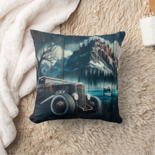 Vintage Cars Near a Castle on a Winter Day Cushion