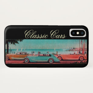 VINTAGE CARS ON THE BEACH ROAD Red Blue iPhone X Case