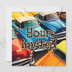 Vintage Cars Pattern Invitation