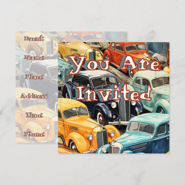 Vintage Cars Pattern Invitation (Front/Back)