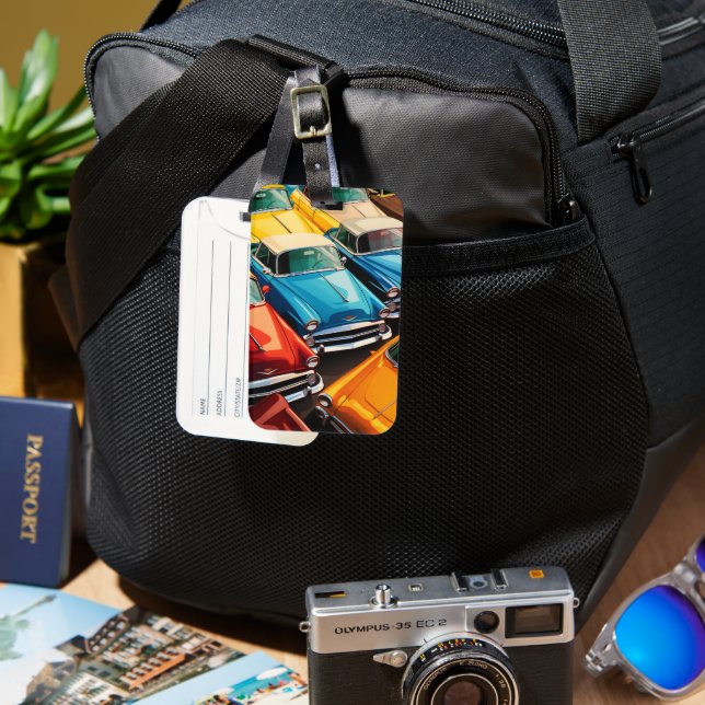 Vintage Cars Pattern Luggage Tag (Front & Back)