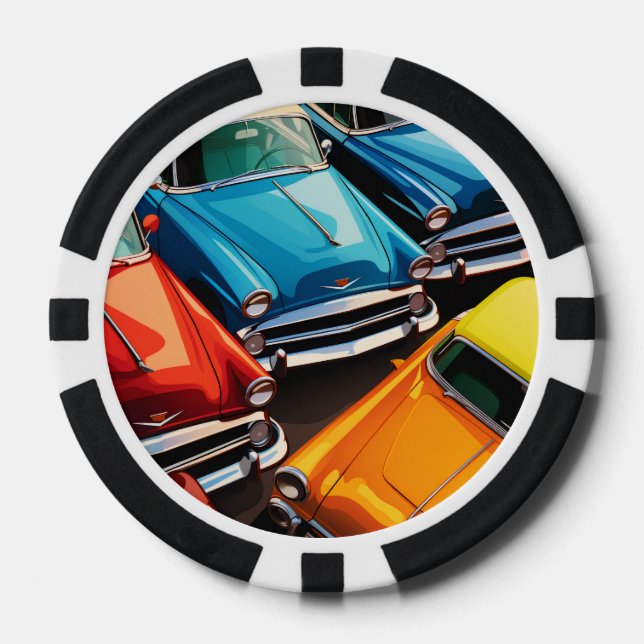 Vintage Cars Pattern Poker Chips (Front)