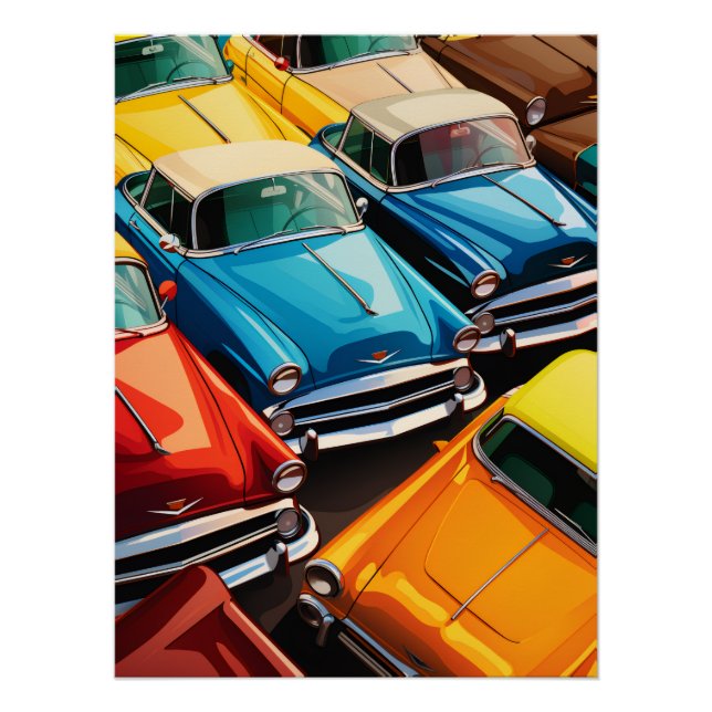 Vintage Cars Pattern Poster (Front)