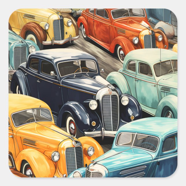 Vintage Cars Pattern Square Sticker (Front)