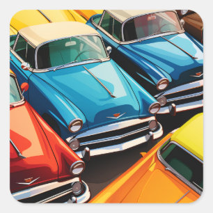 Vintage Cars Pattern Square Sticker
