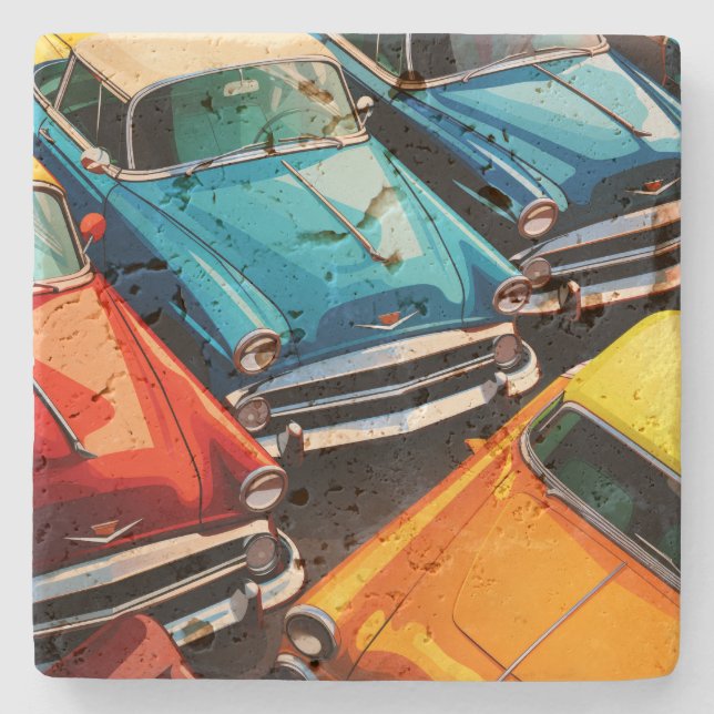 Vintage Cars Pattern Stone Coaster (Front)