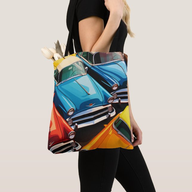 Vintage Cars Pattern Tote Bag (Close Up)