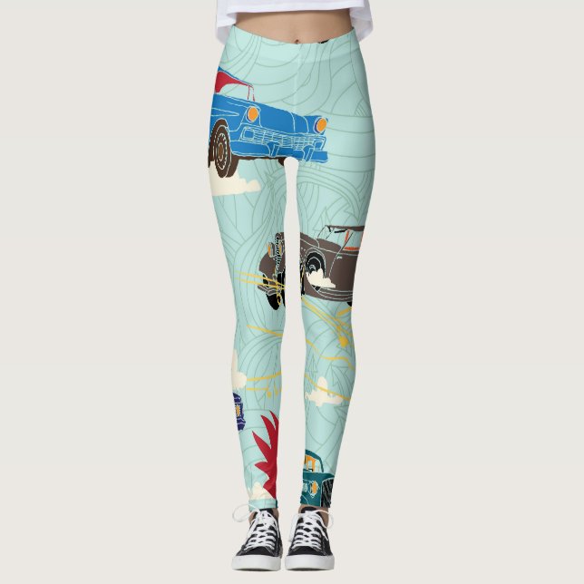 Vintage Cars: Sky Clouds Pattern Leggings (Front)