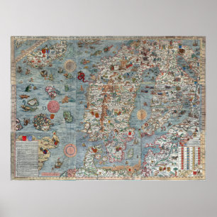 Vintage Carta Marina Scandinavia Map Poster