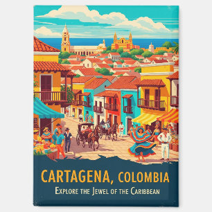 Vintage Cartagena Colombia Travel Magnet