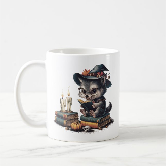 Vintage Cartoon Werewolf Gothic, Halloween Vibes  Coffee Mug (Left)