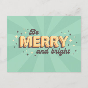 Vintage cartoon xmas text be merry and bright postcard